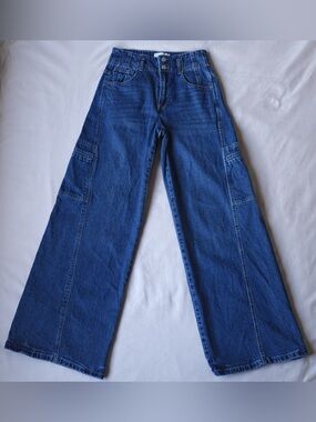 NWT Habitual Extra Wide Leg Cargo Jeans High Rise Blue with Utility Loop 4/27